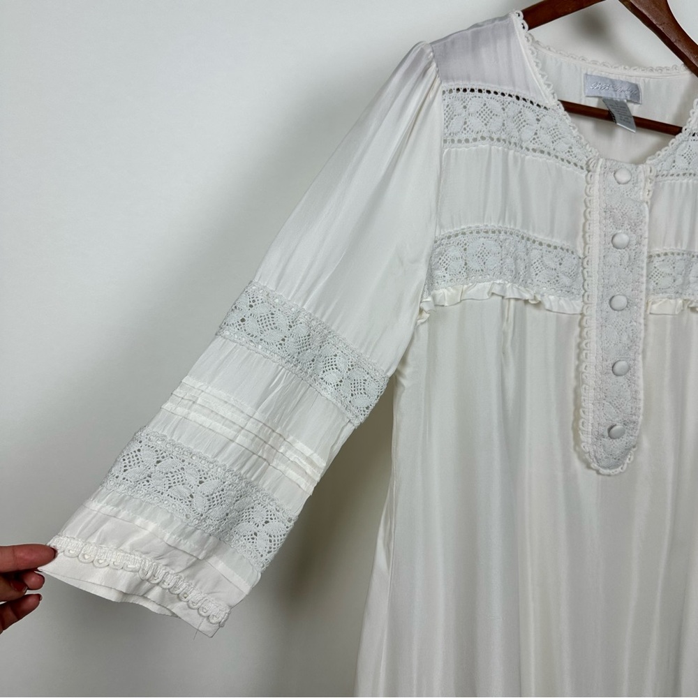 BB Dakota Silk Lace Tunic Short Dress Boho Vintage Romantic Cottagecore Ivory - Picture 8 of 11